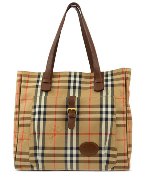 burberry small leather and house check tote bag|burberry work tote.